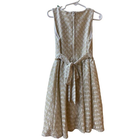 Tahari Girls Fit and Flare Dress Size 6 Gold White Tinsel Wedding Party Holiday - Picture 3 of 16